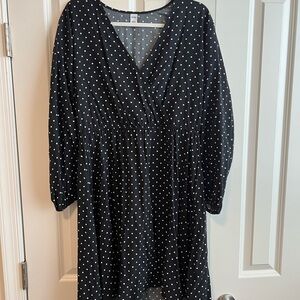 Old Navy Black and White Bishop Sleeve Wrap Dress